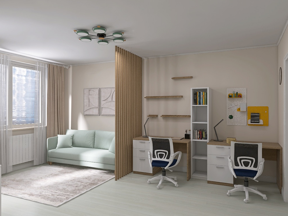 Проект жилой комнаты для мамы с двумя детьми