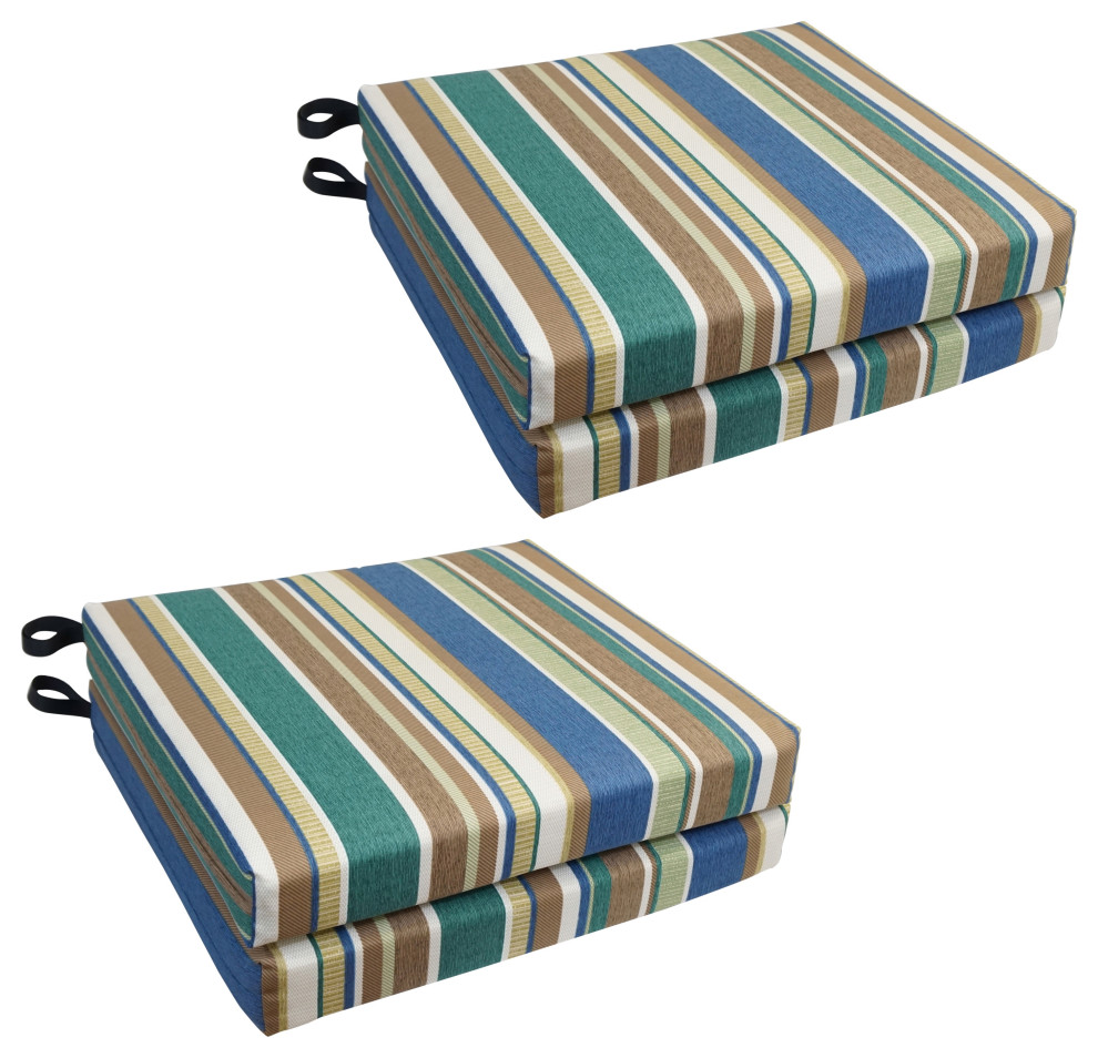 20"X19" Patterned Outdoor Chair Cushions, Set of 4, Coltrane Chambr