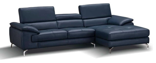 A973b Premium Leather Sectional Sofa In, Blue Leather Sectional