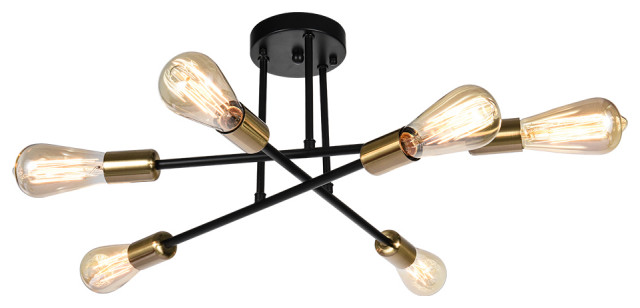 6-Light Sputnik Linear Semi Flush Mount Light - Midcentury - Flush ...