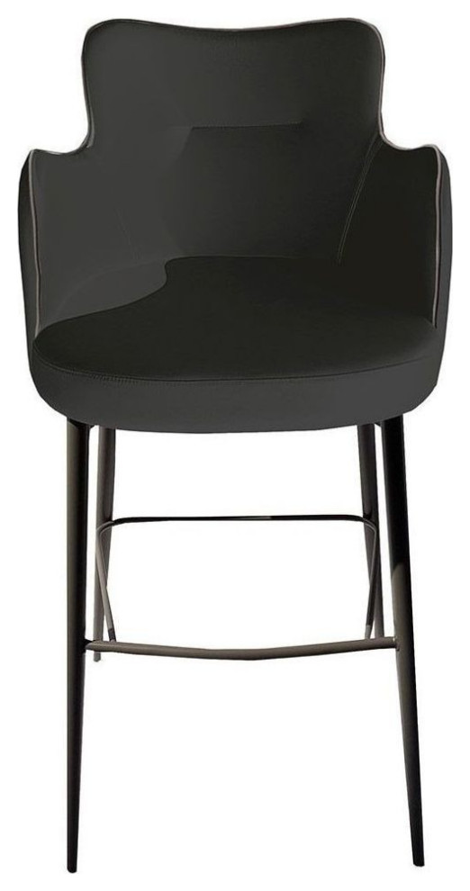 Lavanda Counter Stool Gray Leather With Dove Gray Piping Modern Bar