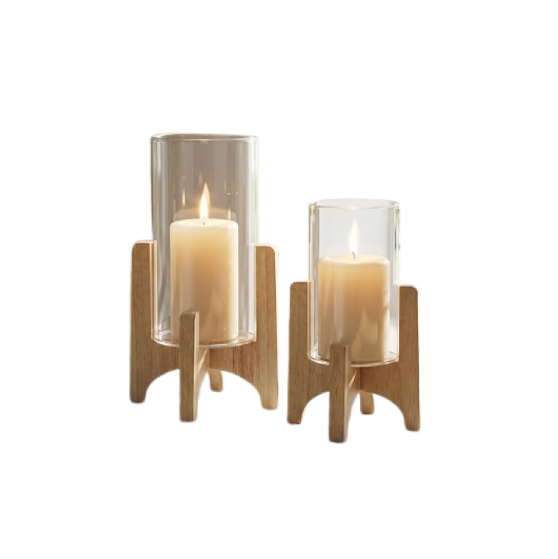 Retailer: Amazon |  NUPTIO Hurricane Glass Candle Holders: Set of 2 Pillar Candle Holders with Wooden Stands