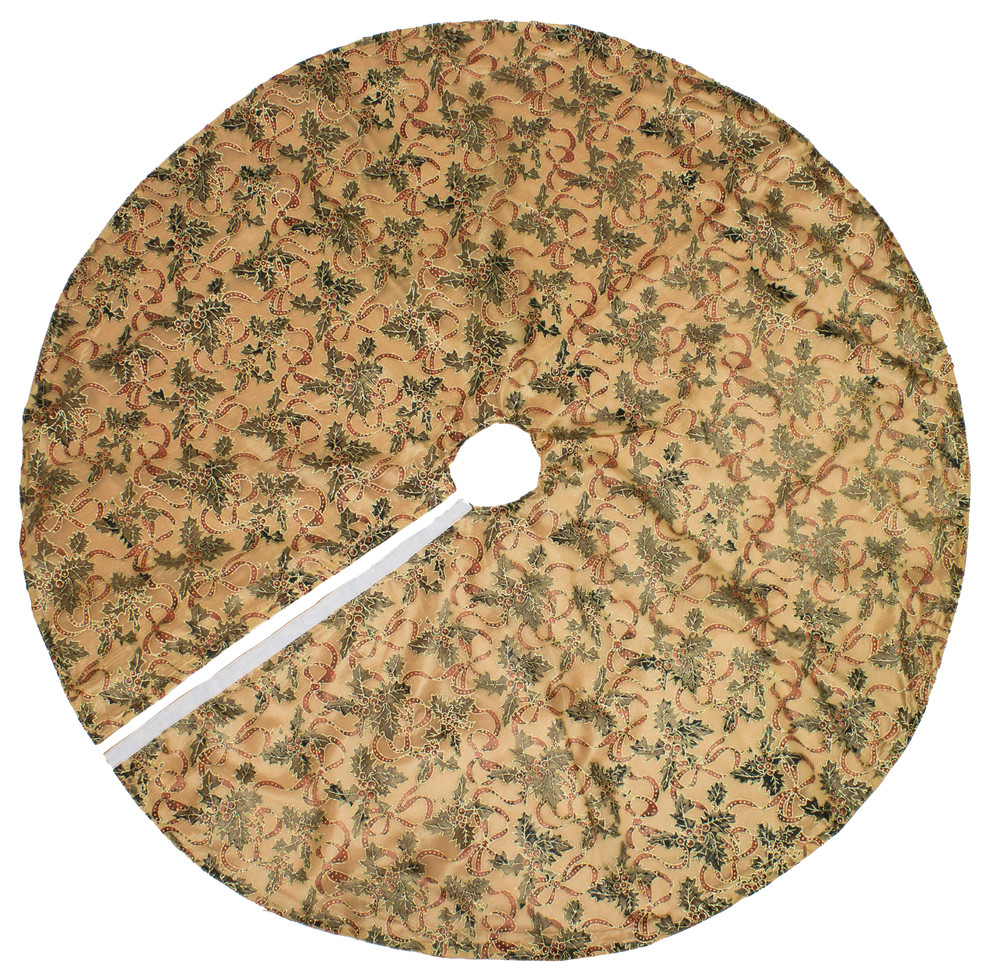 Gold Accent Christmas Holiday Tree Skirt, 48 Inch Round Traditional