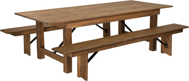 3 Piece 8 X40 Farm Table And Bench Set Industrial Dining