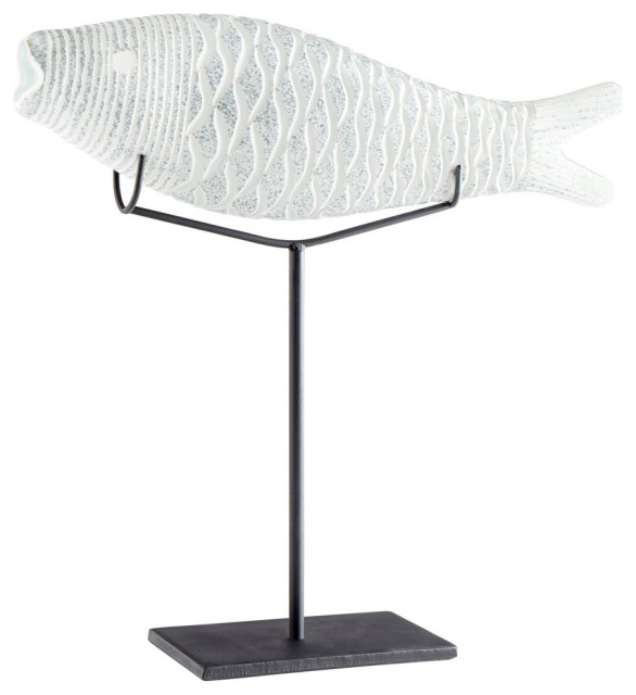 Cyan Large Grouper Sculpture 10036, Clear and Frosted