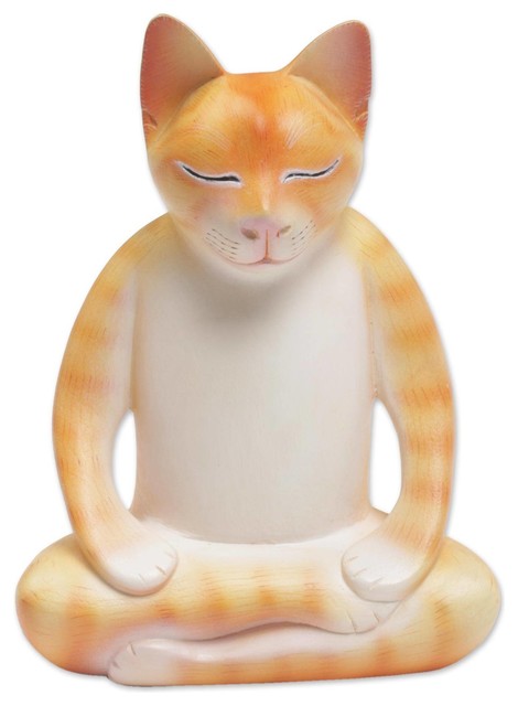 Peaceful Kitty, Orange Wood Statuette