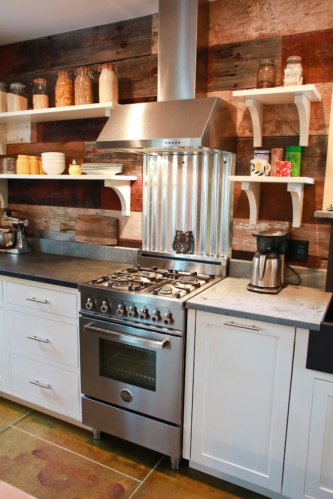 Example of a mountain style kitchen design in Boston