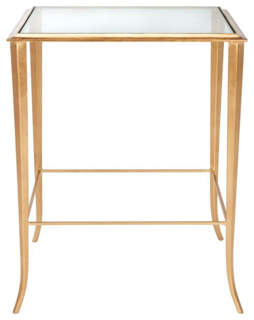 Ryan Gold Foil Glass Top Accent Table, Gold/Clear Modern Side
