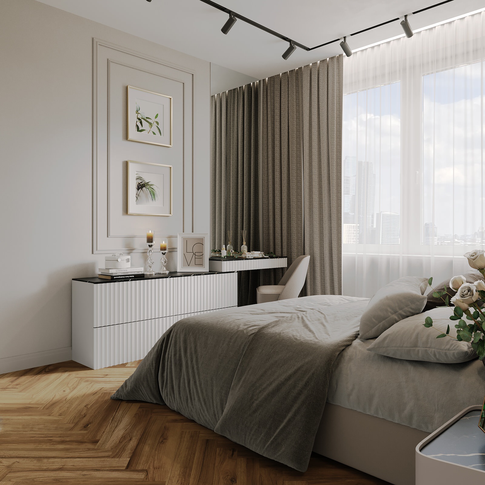 спальня в стиле неоклассика ЖК "Родной город"