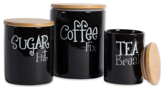 black ceramic tea coffee sugar canisters