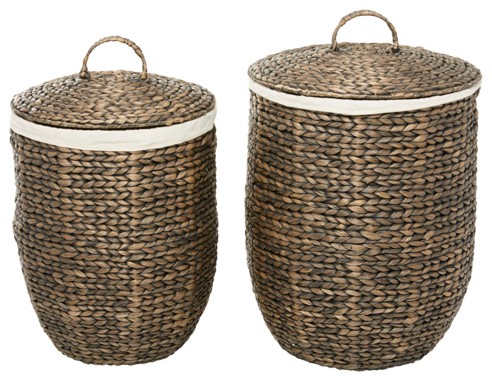 Traditional Dark Brown Seagrass Storage Basket Set 560679, S/2 23", 24"H Beach Style Baskets