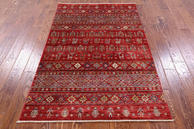 3' 11" X 6' 0" Hand Knotted Tribal Persian Gabbeh Rug - Q12678