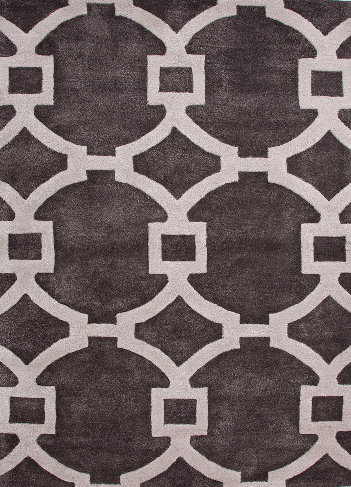 Modern Geometric Pattern Tufted Rug, Gray and Black