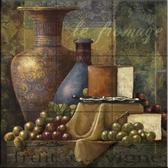 Tile Mural, Cheese And Grapes I by Janet Stever, 17
