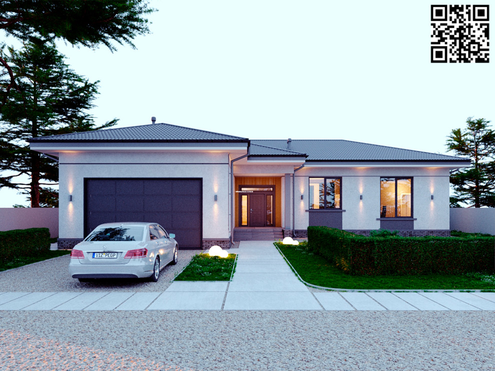 Одноэтажный дом в современном классическом стиле