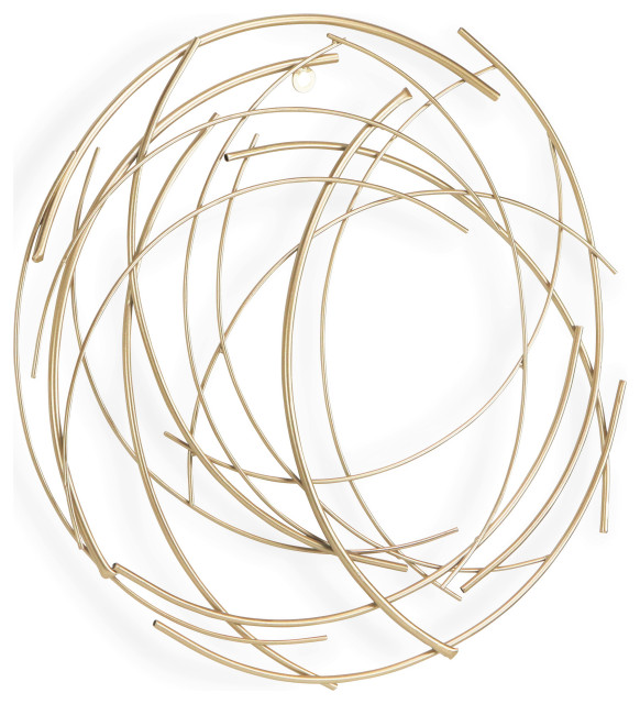 Gold Abstract Round Wall Art, Round Metal Wall Art