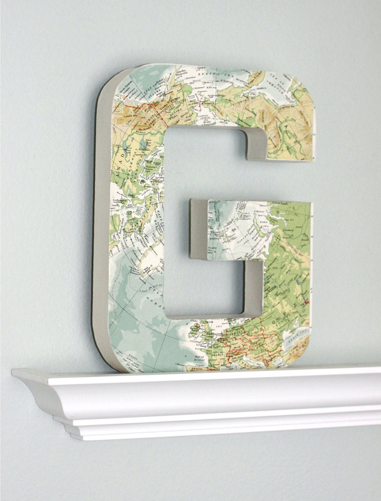 Large Vintage Map Letter 12 inches Tall, Home Decor
