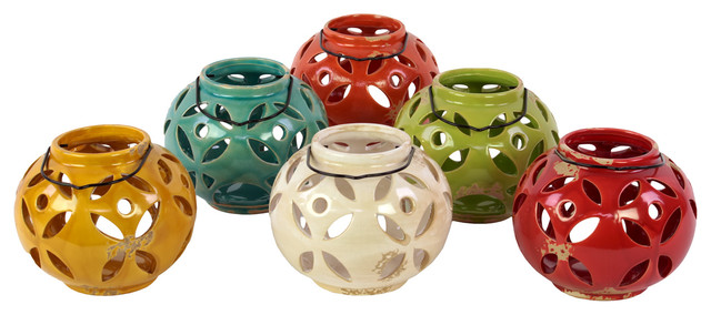 Ceramic Tea Light Lantern Assorted Set of Six
