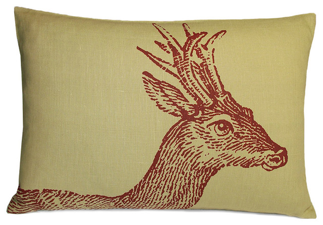 Animals Friends Deer Pillow, Red/Wheat
