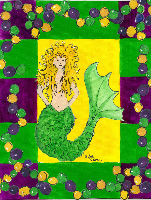 Mardi Gras Mermaid Flag Canvas