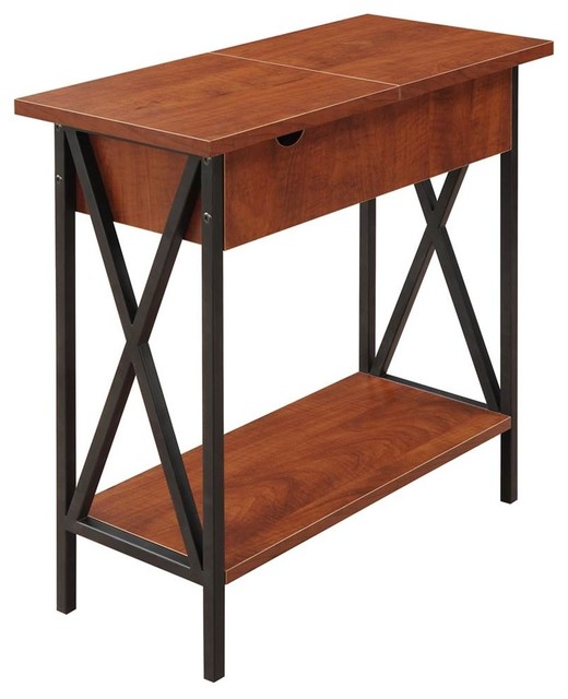 Electric Flip Top Table in Black and Cherry Industrial Side Tables And End Tables by