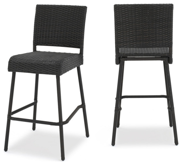 GDF Studio Trestle Outdoors Dark Brown Wicker Bar Stools, Set of 2