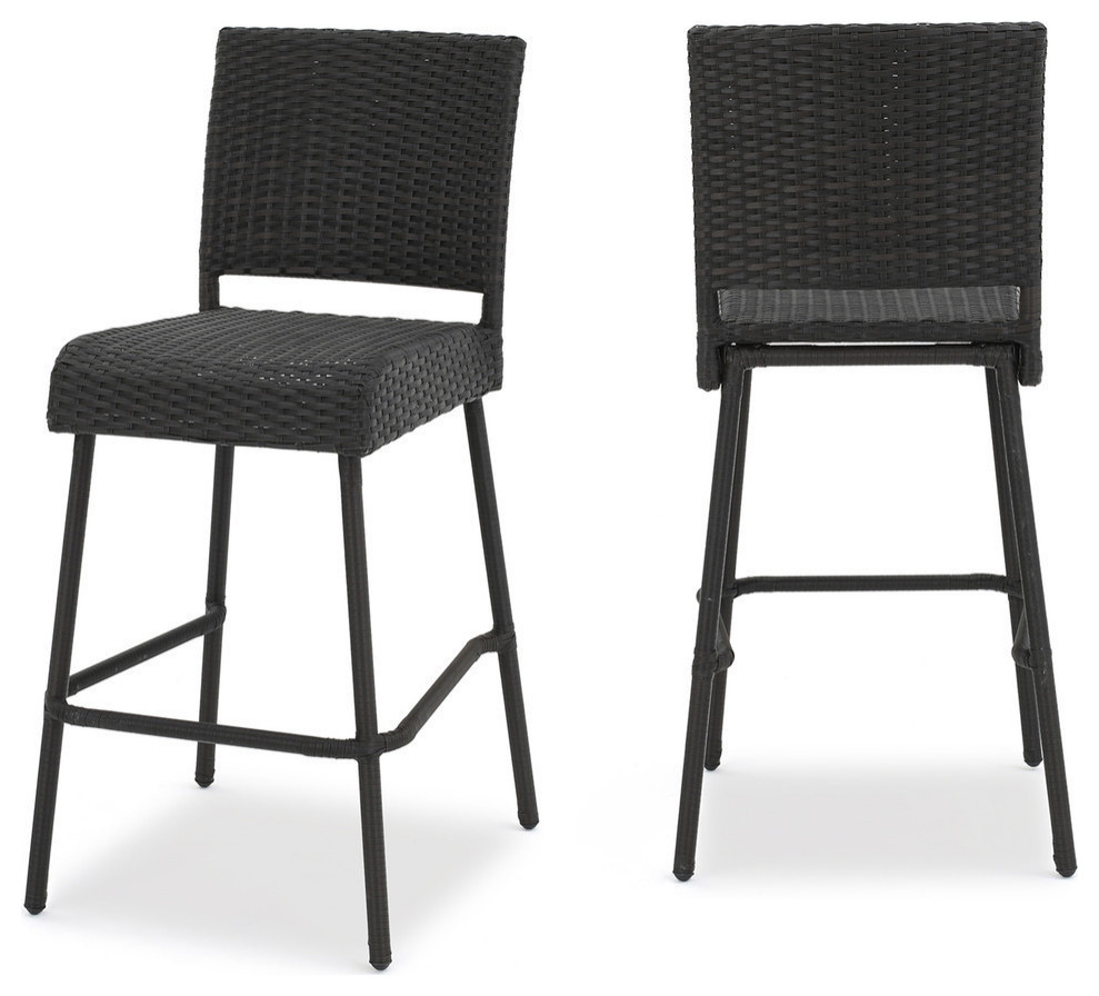 GDF Studio Trestle Outdoors Dark Brown Wicker Bar Stools, Set of 2