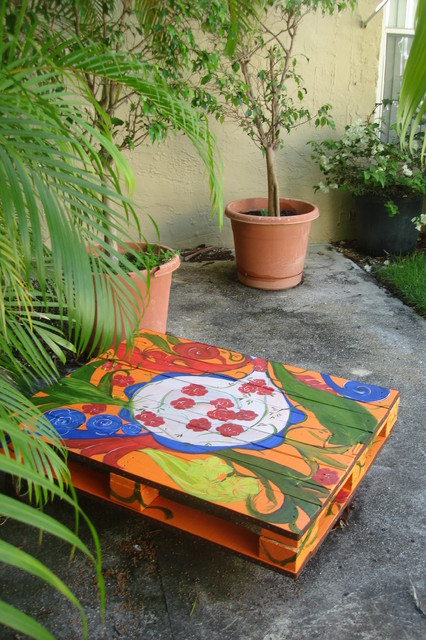 Furniture made from Recycle Wood/ Iron and Intriguing objects. Hand painted pill