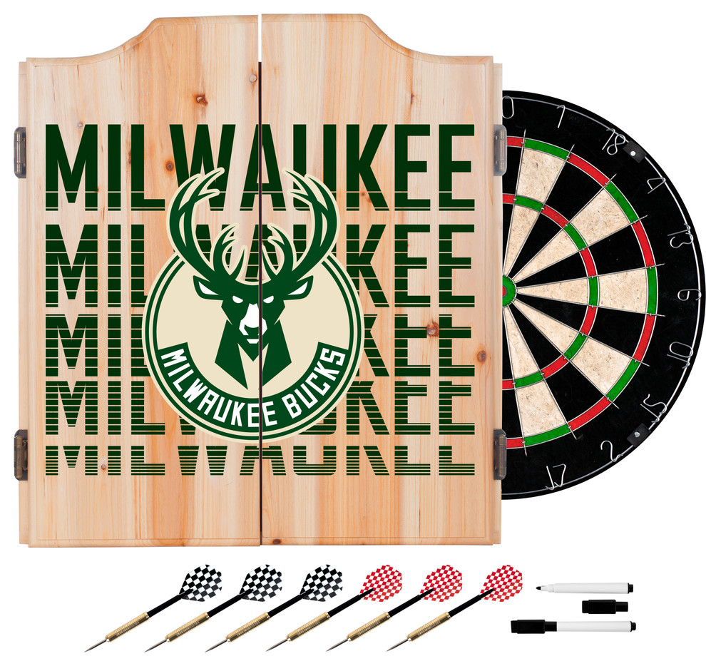 NBA Dart Set With Darts and Board, City, Milwaukee Bucks Contemporary Darts And