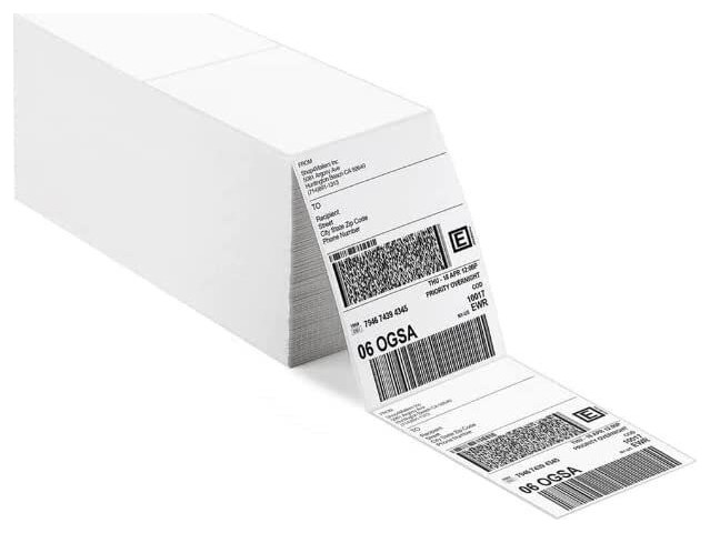 6000 4x6 Fanfold Direct Thermal Shipping Perforated Adhesive Printer Label