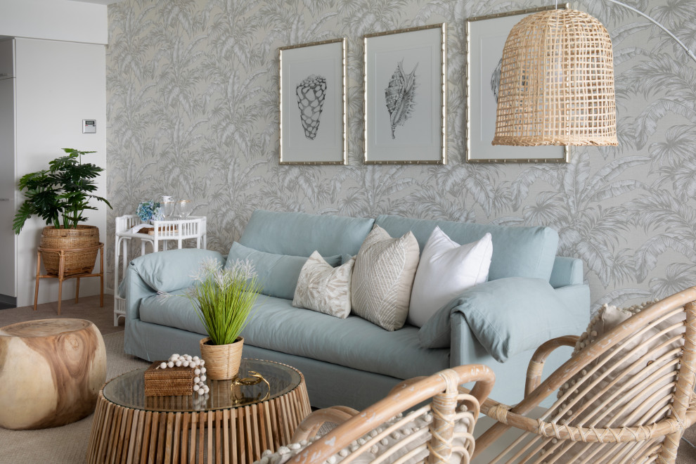 Design ideas for a beach style living room in Gold Coast - Tweed.