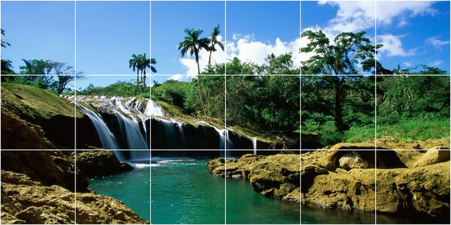 Waterfall Picture Wall Back Splash Tile Mural 2128, 36"x18"