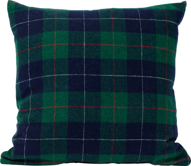 Tartan Green Feather Filled Decorative Throw Pillow Cushion, 20X20
