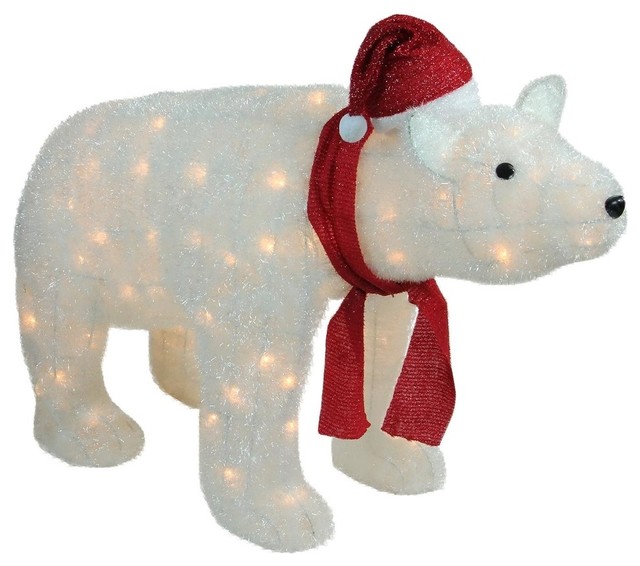 36 Lighted White Plush Glittered Polar Bear Yard Art Decoration