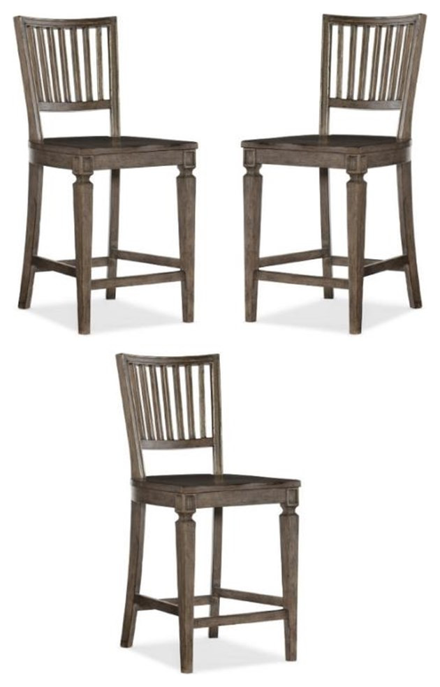 Home Square Dining Room Spindle Back Counter Stool in Gray - Set of 3