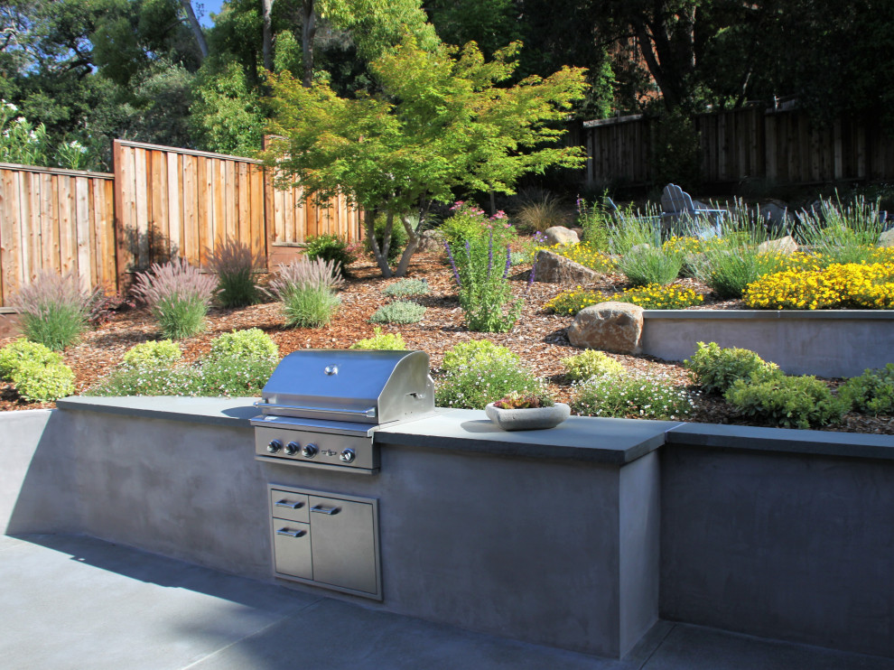 Design ideas for a contemporary backyard patio in San Francisco with an outdoor kitchen and concrete slab.