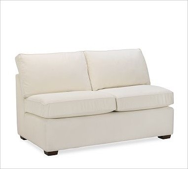 PB Square Upholstered Armless Loveseat, Polyester Cushions, Textured Basketweave