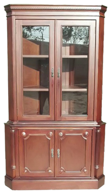 Offex Solid Mahogany Wood 2 Door Corner Curio Cabinet With Glass
