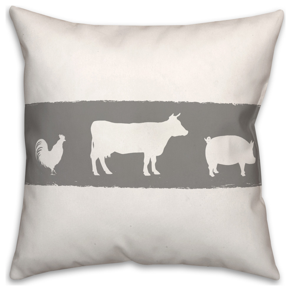 Farm Animal Silhouettes 18x18 Spun Poly Pillow