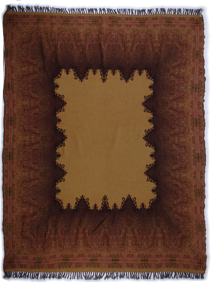 Gul Boiled Wool Throw, Brown, Gold Traditional Throws by Sabira