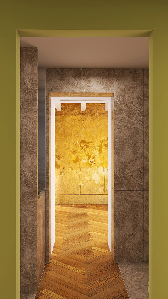 Inspiration för ett eklektiskt beige beige badrum med dusch, med släta luckor, beige skåp, en kantlös dusch, en vägghängd toalettstol, beige kakel, marmorkakel, beige väggar, marmorgolv, ett nedsänkt handfat, marmorbänkskiva, beiget golv och dusch med gångjärnsdörr