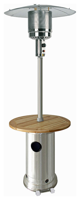 Patio Heater with Wood Table, Stainless Steel