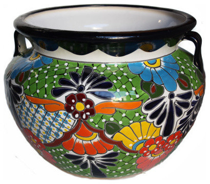 Large Paracho Talavera Mexican Ceramic Pot - Mediterranean - Indoor ...