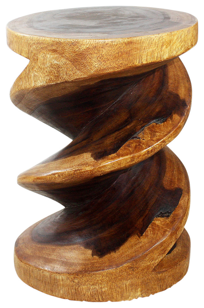 Haussmann Wood Spiral Zig Zag End Table 15 D X 20 Inch High Walnut Oil Rustic Side Tables And End Tables By Haussmann Inc