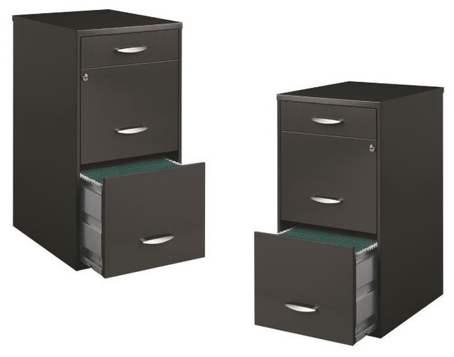 Home Square 3 Drawer File Cabinet in Charcoal in Set of 2