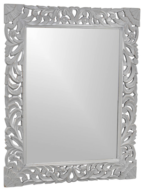 American Art Decor Hand-Carved Wood Medallion Accent Mirror Gray, 25 ...