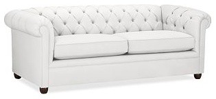 Chesterfield Upholstered Grand Sofa, Washed/Linen Cotton White