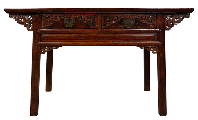 Consigned Antique Chinese Carved Zhejiang Writing Desk Console Consigned Antique Chinese Carved Zhejiang Writing Desk Console Table