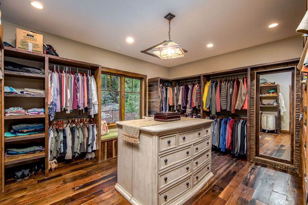 Closet - large rustic closet idea