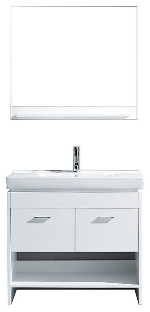 Virtu Gloria 36" Single Bathroom Vanity, White, Brushed Nickel Faucet, Mirror contemporary-bathroom-vanities-and-sink-consoles